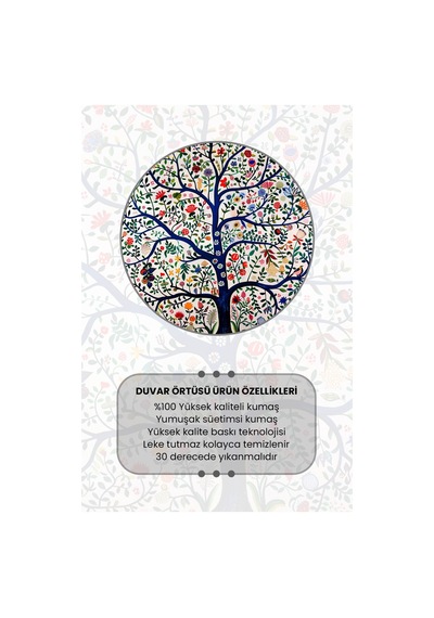 Beyaz Çiçekli Ağaç Desenli Duvar Halısı Duvar Örtüsü Tapestry Süet Dokulu Kumaş