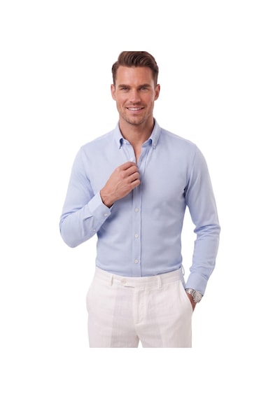 Deepsea Erkek %97 Pamuk Slim Fit Dar Kesim Petek Dokulu Likralı Örme Mavi Gömlek 2600707