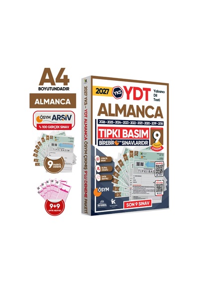 2026 YKS YDT (Yabancı Dil Testi) ALMANCA ÖSYM Çıkmış Soru Tıpkı Basım Deneme Paketi 8li Türkiye G.