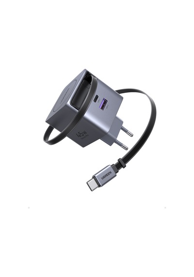 Ugreen 45w Makaralı Dahili Kablolu Gan Hızlı Şarj Cihazı, 2xusb-c, 1xusb-a, Gri, 65822