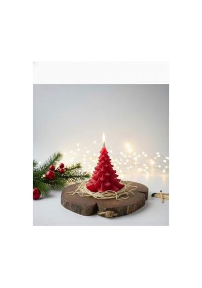 Yılbaşı Mumu Çam Ağacı Hediye Konsepti Özel Günler Noel 6x8 Kırmızı