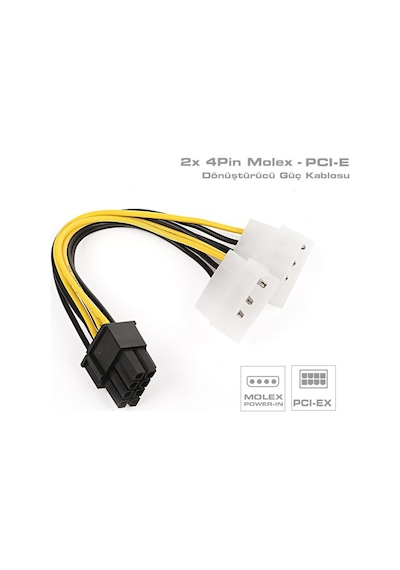 8 Pin PCI-E To 2x Molex Ekran Kartı VGA Power PCIE Güç Kablosu