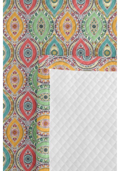 Bohem Etnik Mint Genç Odası Tek Kişilik Pike Takımı - Geometrik Sarı 160x220 Cm Yatak Örtüsü Bulanık Sis Pususu