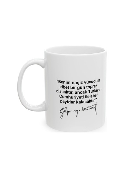 10 Kasım Atatürk Baskılı Porselen Beyaz Lüks Kupa Bardak2 Beyaz