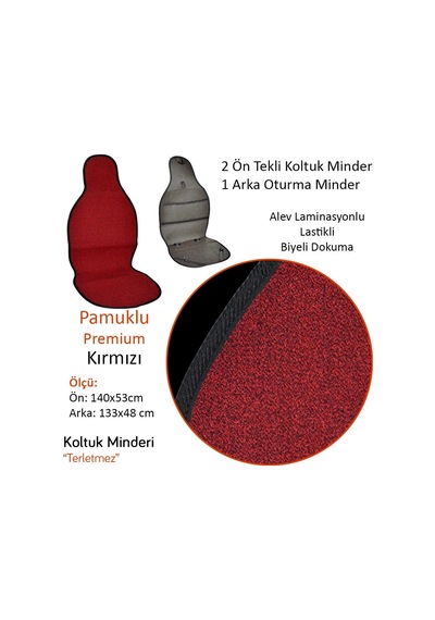 Nyf 54 Terletmez Minder Premium Pamuklu Kırmızı 3 Lü Set 2 Ön Pilot + 1 Arka Oturma