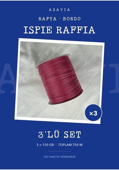 Asavia Ispie Rafya Örgü İpi 3'lü Set 3 X 150 Gr 250 M Bordo