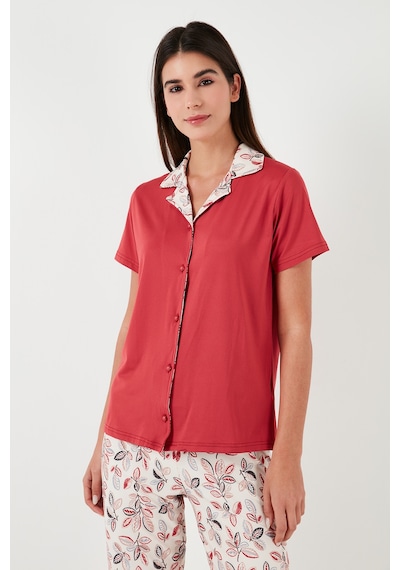 Lela Regular Fit Gömlek Yaka Kısa Kollu Bayan Pijama Takımı 65730101 Kırmızı