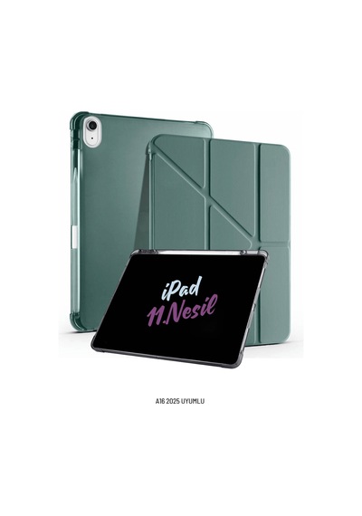 Apple Uyumlu iPad 11. Nesil A16 2025 11 İnç Kalem Bölmeli Standlı Fuchsia Tri Folding Tablet Kılıfı Tablet Kılıfı