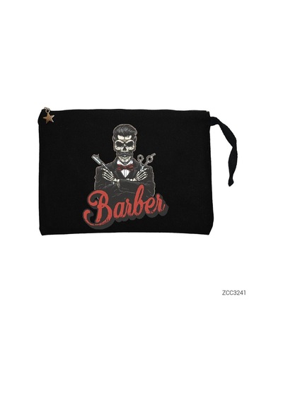 Zepplin Giyim Barber Skull Siyah Clutch Astarlı Cüzdan / El Çantası Siyah