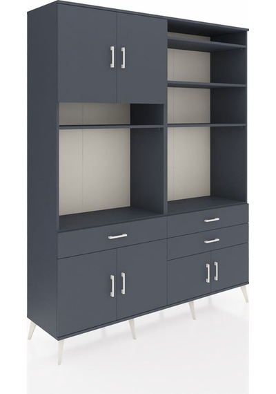 Hyperion Gardrop 10 Raflı 3 Çekmeceli 8 Kapaklı 176x44x221 Antrasit-antrasit Antrasit