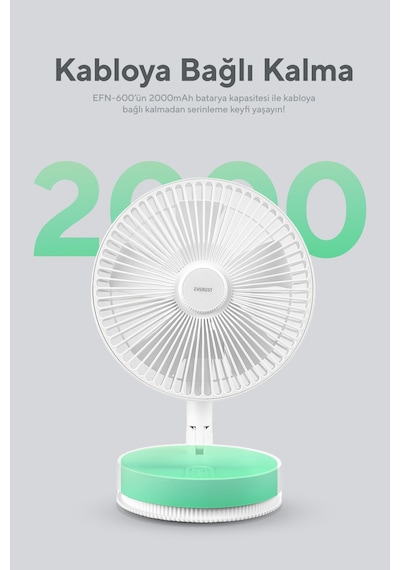 Everest Efn-600 Masaüstü Taşınabilir Şarjlı Beyaz 2000mah Usb Fan Everest Efn-600 Masaüstü Taşınabilir Şarjlı Beyaz 2000mah Usb Fan