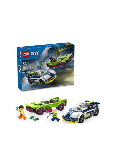 City Arabası Ve Spor Araba Takibi 60415-6 Yaş Ve Üzeri Çocuklar İçin Minifigürü İçeren Yaratıcı Oyuncak Yapım Seti 213 Parça