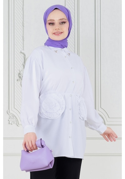 Sevitli Önü Gül Detaylı Tunik-beyaz-3632-beyaz Beyaz