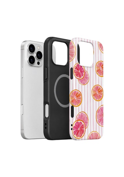 Apple iPhone Uyumlu 16 Pro Vorian Çift Katmanlı Magsafe Kılıf Pink Grapefruit Garden