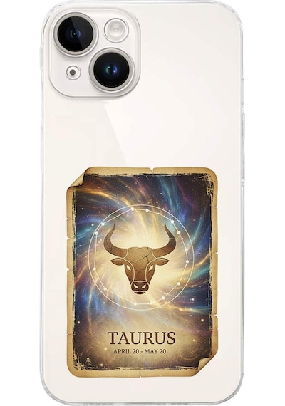 Apple Uyumlu iPhone 14 Plus İle  Burç Kartları Boğa Tasarımlı Şeffaf Silikon Kılıf Şeffaf