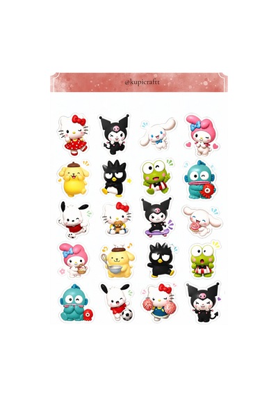6 Sayfa Sanrio Sticker Seti- Sevimli Karakterler Sticker 0
