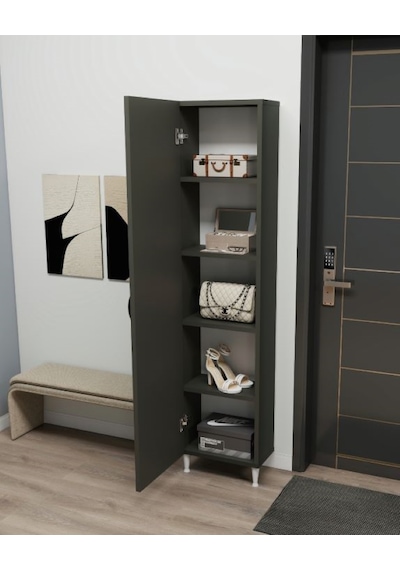 Kapı Arkası Tek Kapaklı 5 Raflı Çok Amaçlı İnce Organizatör Banyo Mutfak Kiler Ardiye Boy Dolabı Antrasit Kapı Arkası Tek Kapaklı 5 Raflı Çok Amaçlı İnce Organizatör Banyo Mutfak Kiler Ardiye Boy Dolabı Antrasit