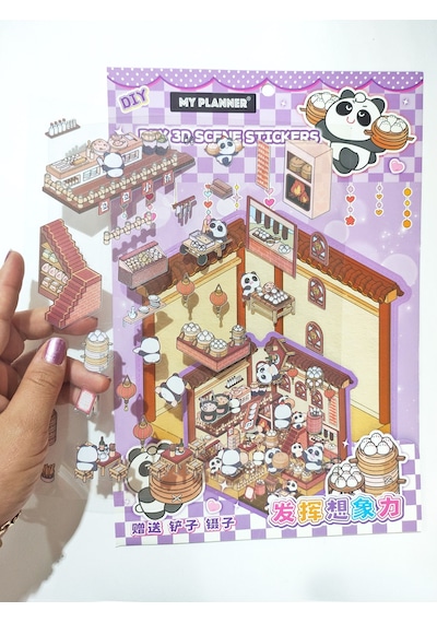 Otantik Restoran İzometrik Sticker Yapım Seti 3d Etiket Yapışkanlı Çıkartma - Panda No:06