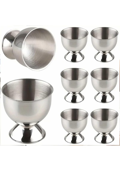 Reyo Paslanmaz Çelik 6'lı Kadeh Yumurtalık, Metal Haşlanmış Yumurta Standı, Kahvaltılık Sunum Kabı