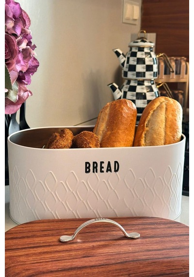 Makri Home Ekmeklik, Metal Ekmeklik, Ekmek Sepeti ,yerli Üretim 34 Cm X 19 Cm X 16 Cm Beyaz