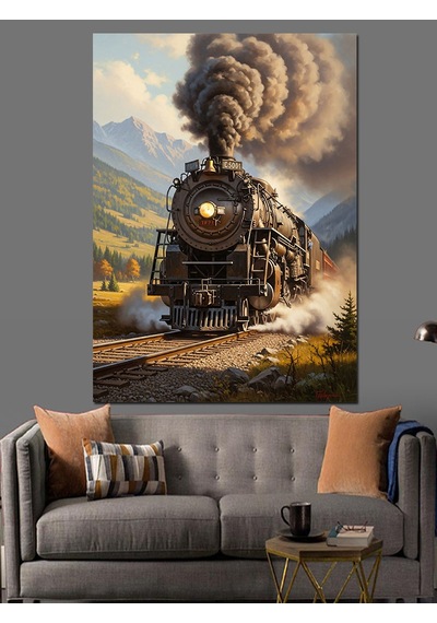 Ahşap Tablo Dağlar Arasından Gelen Tren Ünlü Tabloları