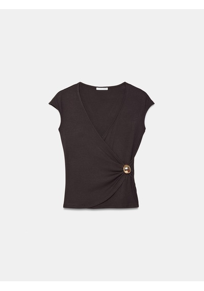 Dilvin 32901 Aksesuar Detaylı T-shirt-koyu Kahve