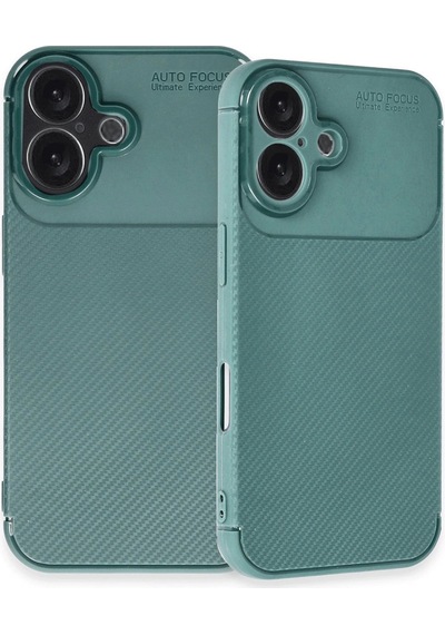 Apple Uyumlu  iPhone 16 Plus Kılıf Auto Focus Karbon Kapak Koyu Yeşil
