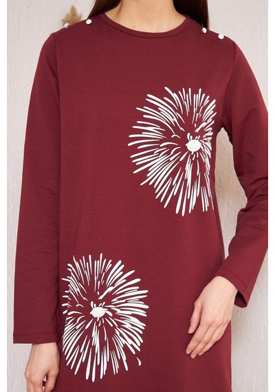 Darlin Moda Bordo Baskılı Düğme Detaylı Tunik DM60346 Bordo