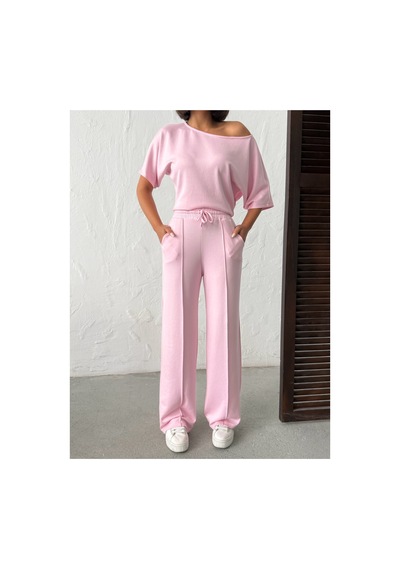 Meecy Kayık Yaka Kısa Kol İkili Takım Pembe Pembe
