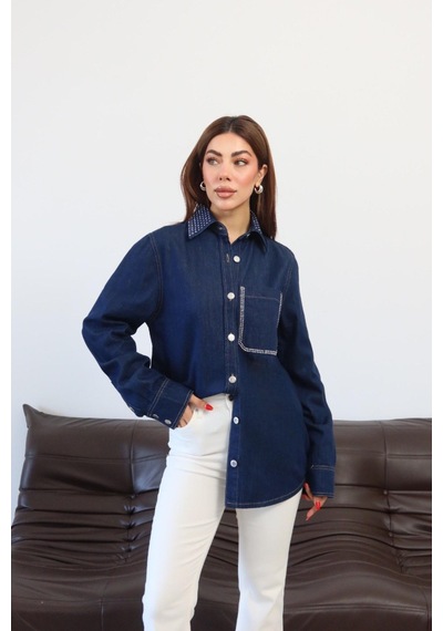 Lacarıno Lacarino 7969 Kadın Taşlı Gömlek Rınse Taşlı
