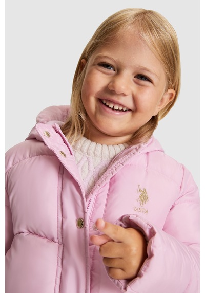 U.S. Polo Assn. Kız Çocuk Açık Pembe Kapüşonlu Fermuarlı Kaban 50328223-vr078 Acık Pembe