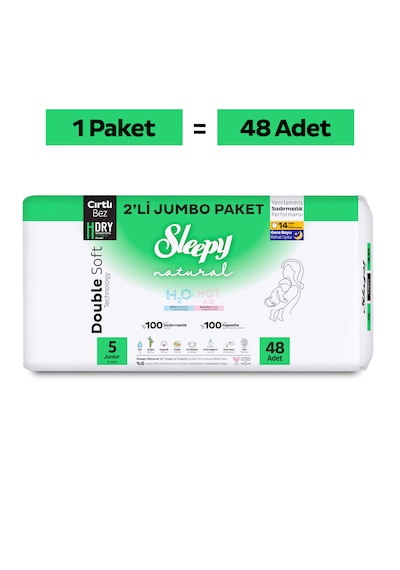 Sleepy Natural Double Soft Avantajlı Paket Bebek Bezi 5 Numara Junior 48 Adet