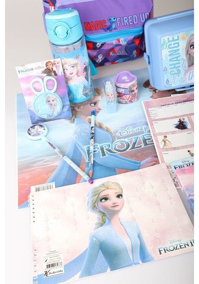 X Dekomus Lisanslı Elsa Frozen Full Kırtasiye Seti Anaokul Çantası,beslenme Kabı,matara,beslenme Örtüsü Altın