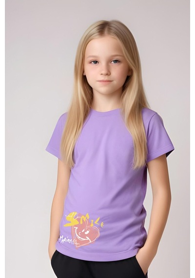 Panios Kids Smile Baskılı Kız Çocuk Tişört Ve Eşofman Alt-üst Takım Lila