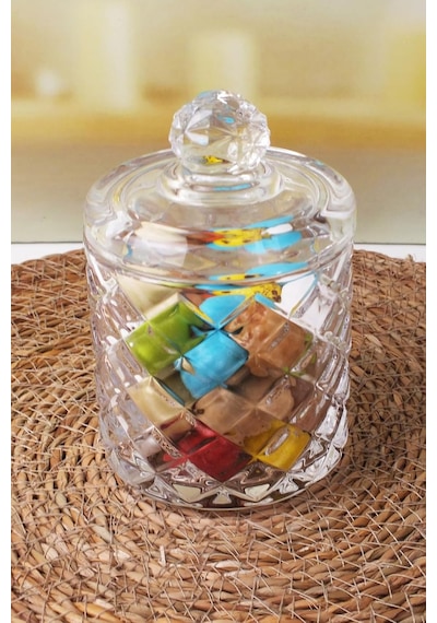 Lexroo Lüx Kristal Büyük Cam Şekerlik & Cam Lokumluk, Kesme Cam Lüx Şekerlik 13cm 7.8cm - 06637 Çok Renkli