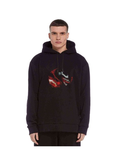Venom Red Baskılı Siyah Erkek Örme Kapşonlu Sweatshirt