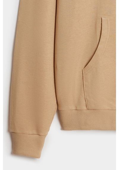 Shooter Sportwear Shooter Erkek Kapüşonlu Kanguru Cepli Düz Rahat Kalıp Sweatshirt Açık Bej