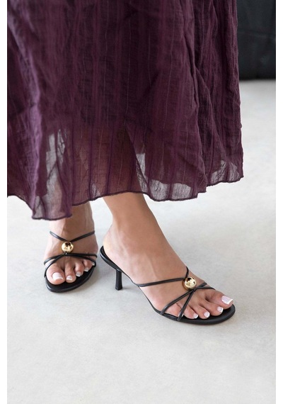Wolk Shoes Aurora Kadın Topuklu Deri Sandalet Siyah