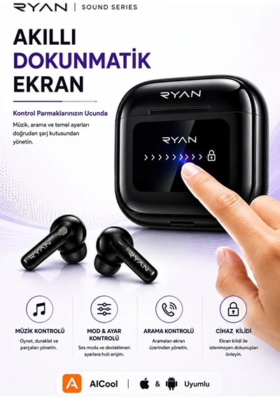 Ryan Aura Aı Pro Yapay Zeka Destekli Çeviri Kulaklığı 100+ Dil Anlık Çeviri, Akıllı Ekran, Anc, Bluetooth 6.0