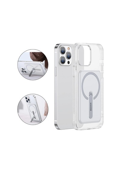 Baseus Apple iPhone Uyumlu 13 Pro Max 6.7 Manyetik Magsafe Standlı Silikon Kılıf- 5775 Şeffaf
