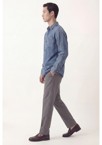 Sabri Özel Erkek Mavi Normal Kesim Regular Fit Pamuk Torba Cep Uzun Kollu Denim Ceket Gömlek