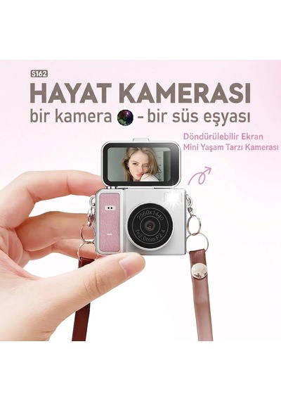 2k Mini Dijital Retro Video Kamera Flaşlı Dijital Vlog Mini Fotoğraf Makinesi Türkçe Menü Bej - 100