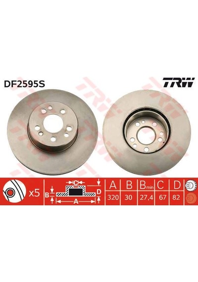 TRW DF2595S Fren Diski Ön Mercedes W140 93-98 Havalı 320Mm