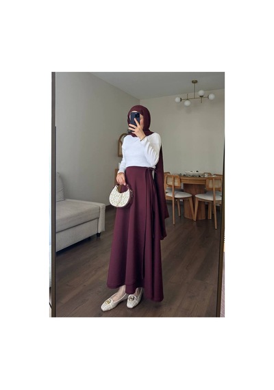 Unika Boutique Kadın Yandan Bağlamalı Tesettür Uzun Kot Etek Bordo