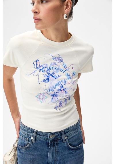 Grımelange Wıms Kadın Baskılı Kısa Kollu Ekru T-shirt