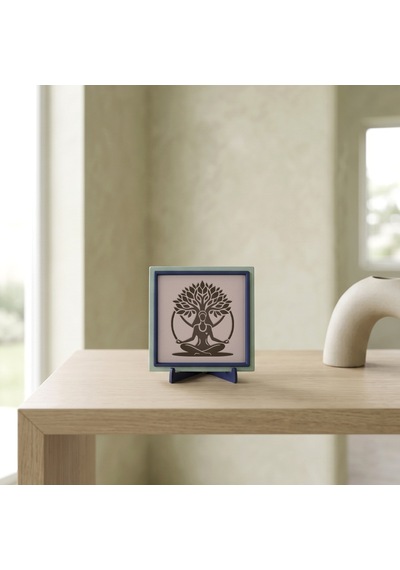 Minimal Hayat Ağacı Ve Meditasyon Figürlü Masaüstü Süs, Estetik Ve Huzurun Modern Buluşması 10x10 Cm