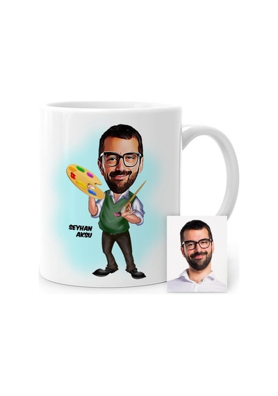 Kişiye Özel Ressam Karikatür Beyaz Kupa Bardak - 1