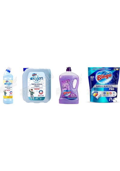 Bingo Oksijen 750 Ml + Çam.suyu Oksijen 4 L + Yüzey Tem. Fresh 2.5 Lt +tablet 50'li 4'lü Set Diğer