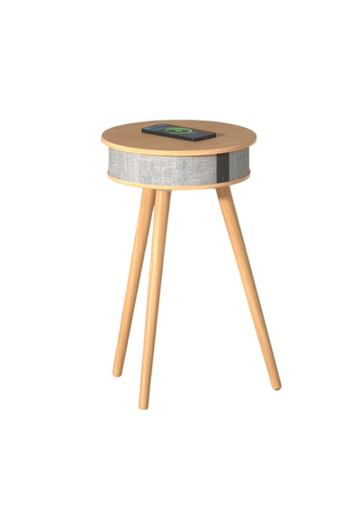 Doppler Barista Ayaklı Sehpa Hoparlör, Bluetooth Kit Ve Kablosuz Şarj Özellikli Açık Kahverengi - Ahşap