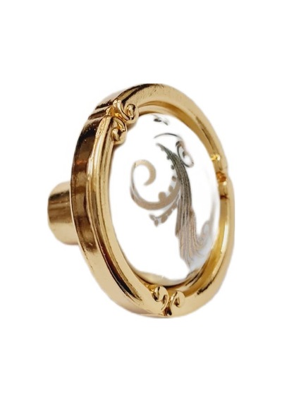 Porselen Düğme Kulp Metal Gold Motifli / 5 Adet Beyaz
